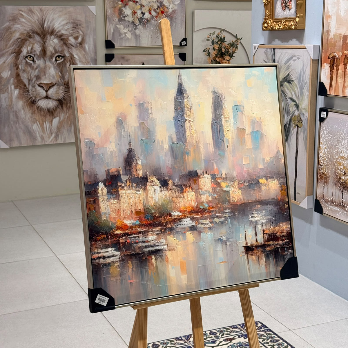 Pastel City Skyline Framed Canvas Art