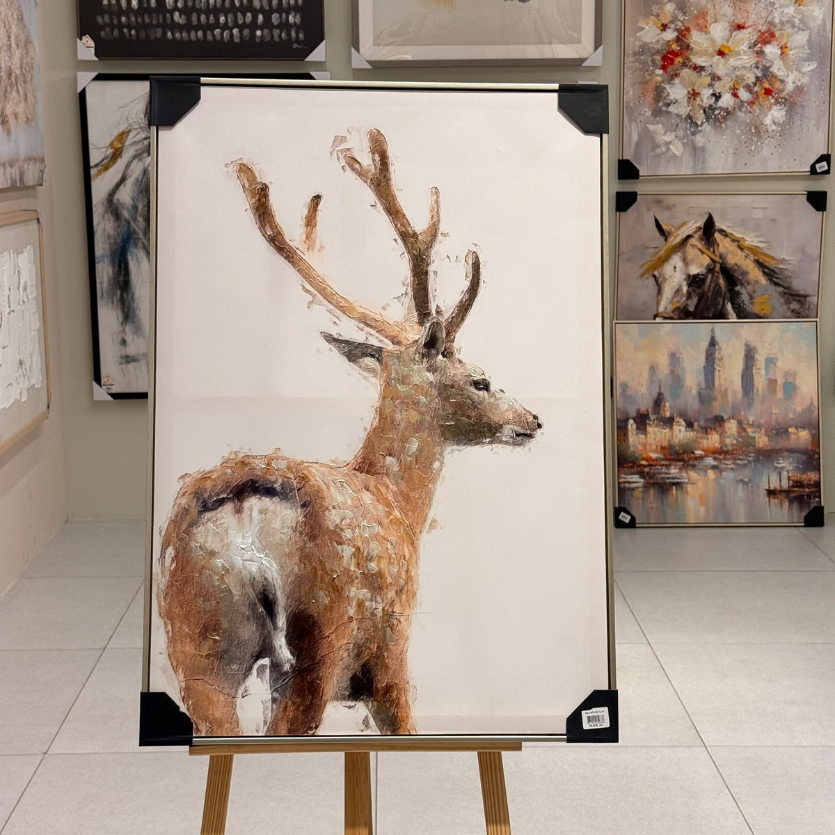 Golden Antler Deer Portrait Heavy Textured Canvas Art