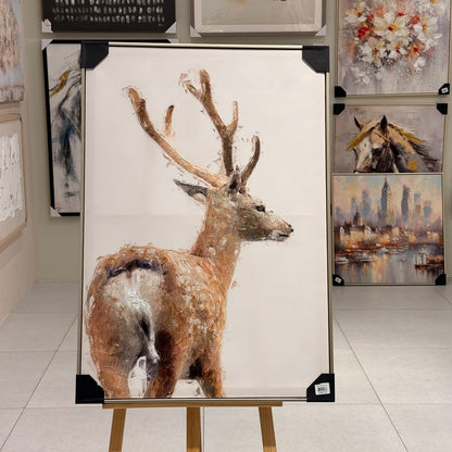Golden Antler Deer Portrait Heavy Textured Canvas Art