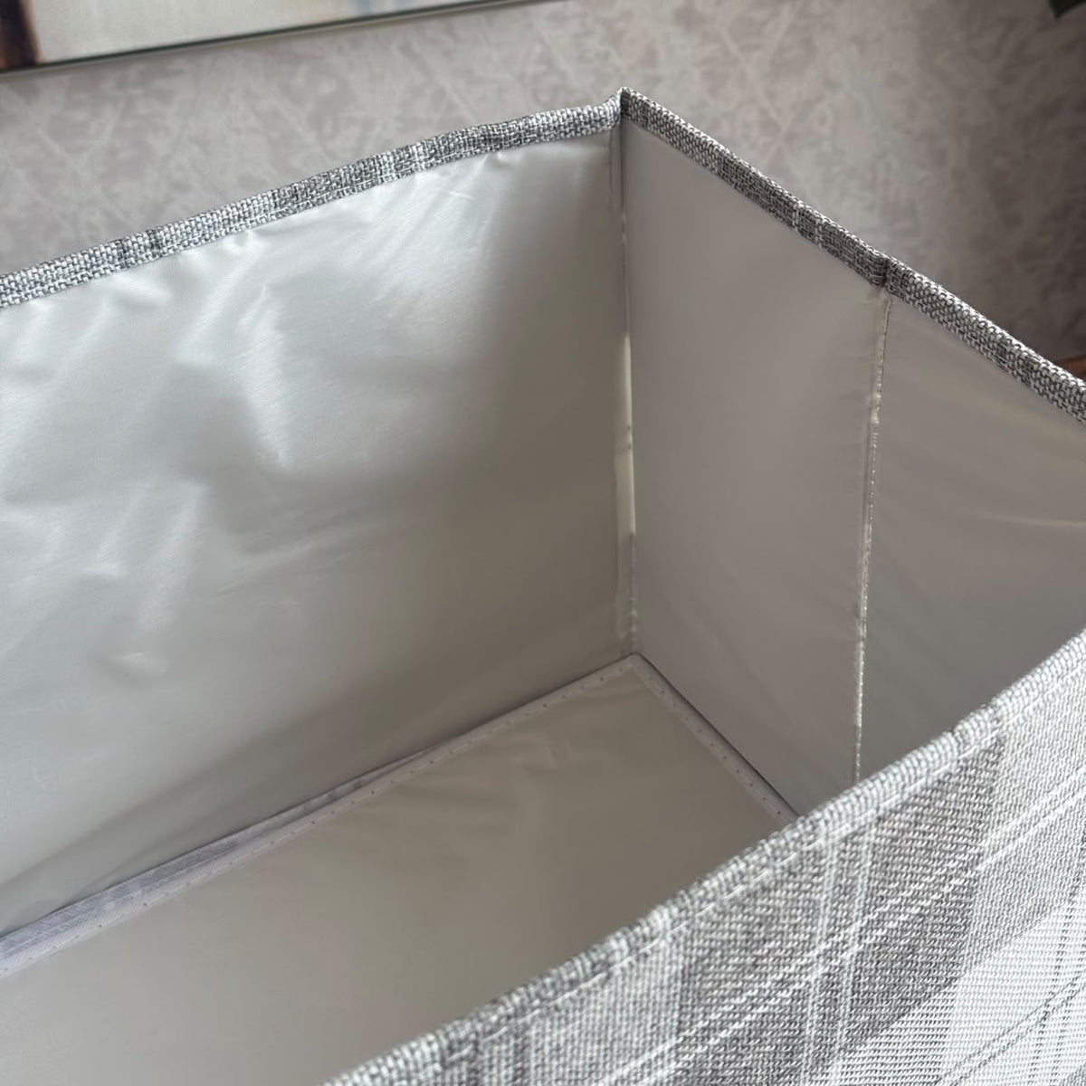 Plaid Fabric Storage Box with Lid and Faux-Leather Handle