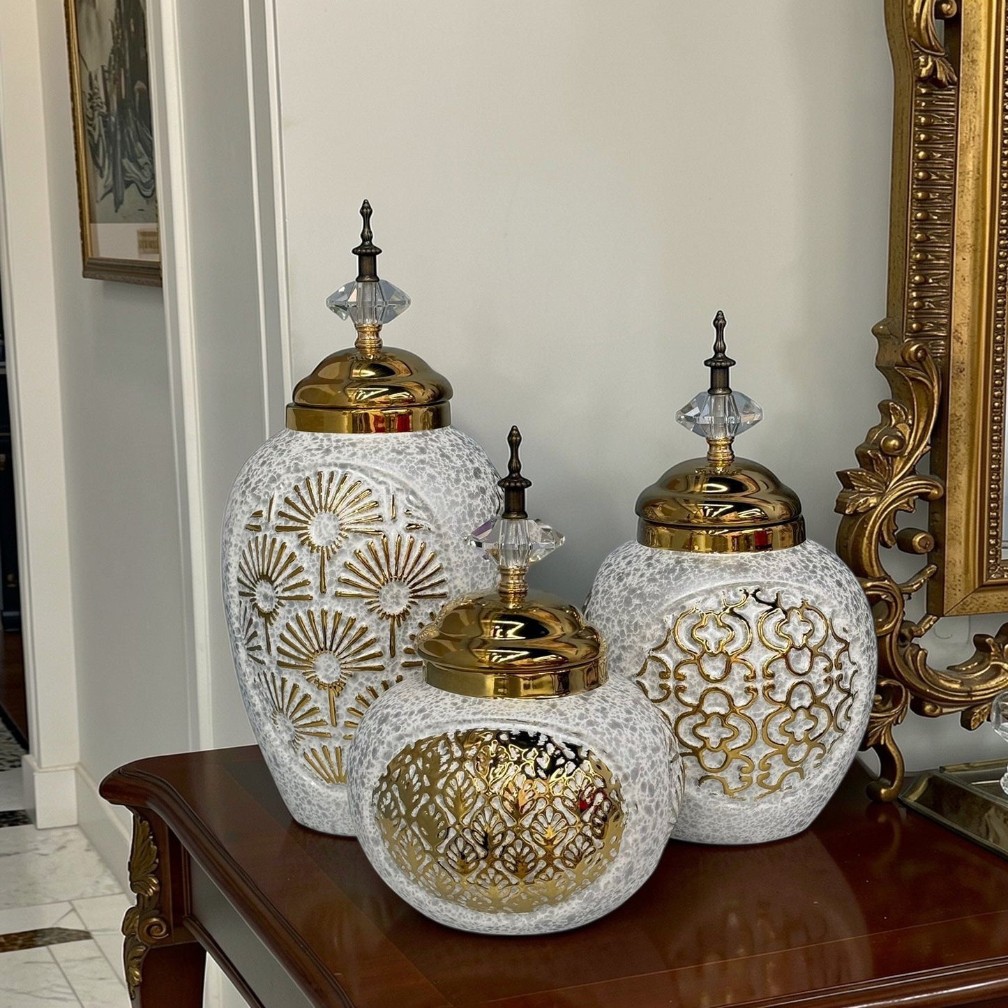 Decorative Golden Accent Vase Jars