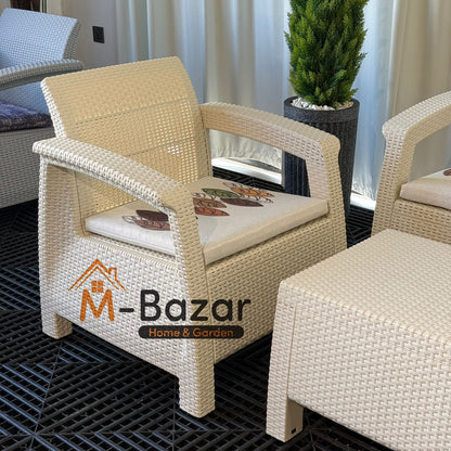 Modern Garden Seating Set - Beige & Decorative Cushion