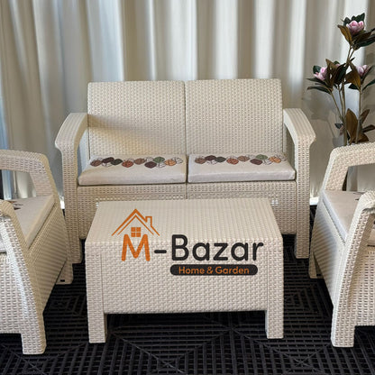 Modern Garden Seating Set - Beige & Decorative Cushion