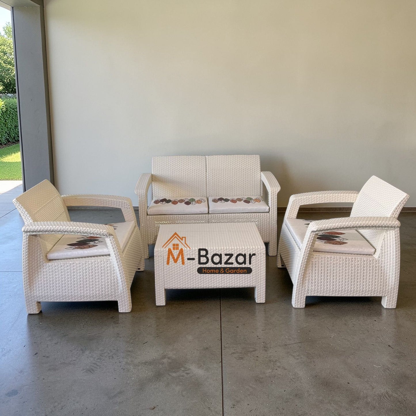 Modern Garden Seating Set - Beige & Decorative Cushion
