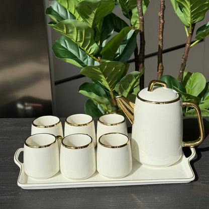 سێتی چای سیرامیکی لوکس لەگەڵ سینی – ٨ پارچە