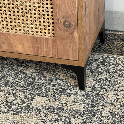 خزانة تخزين متعددة الأغراض من خشب الروطان الطبيعي ببابين وثلاثة أبواب