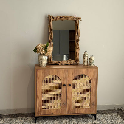 خزانة تخزين متعددة الأغراض من خشب الروطان الطبيعي ببابين وثلاثة أبواب