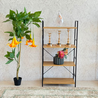 Modern Multi-Tier Storage Shelf with Metal Frame & Wooden Shelves