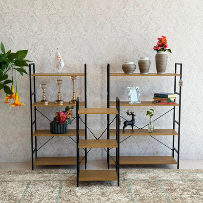 Modern Multi-Tier Storage Shelf with Metal Frame & Wooden Shelves