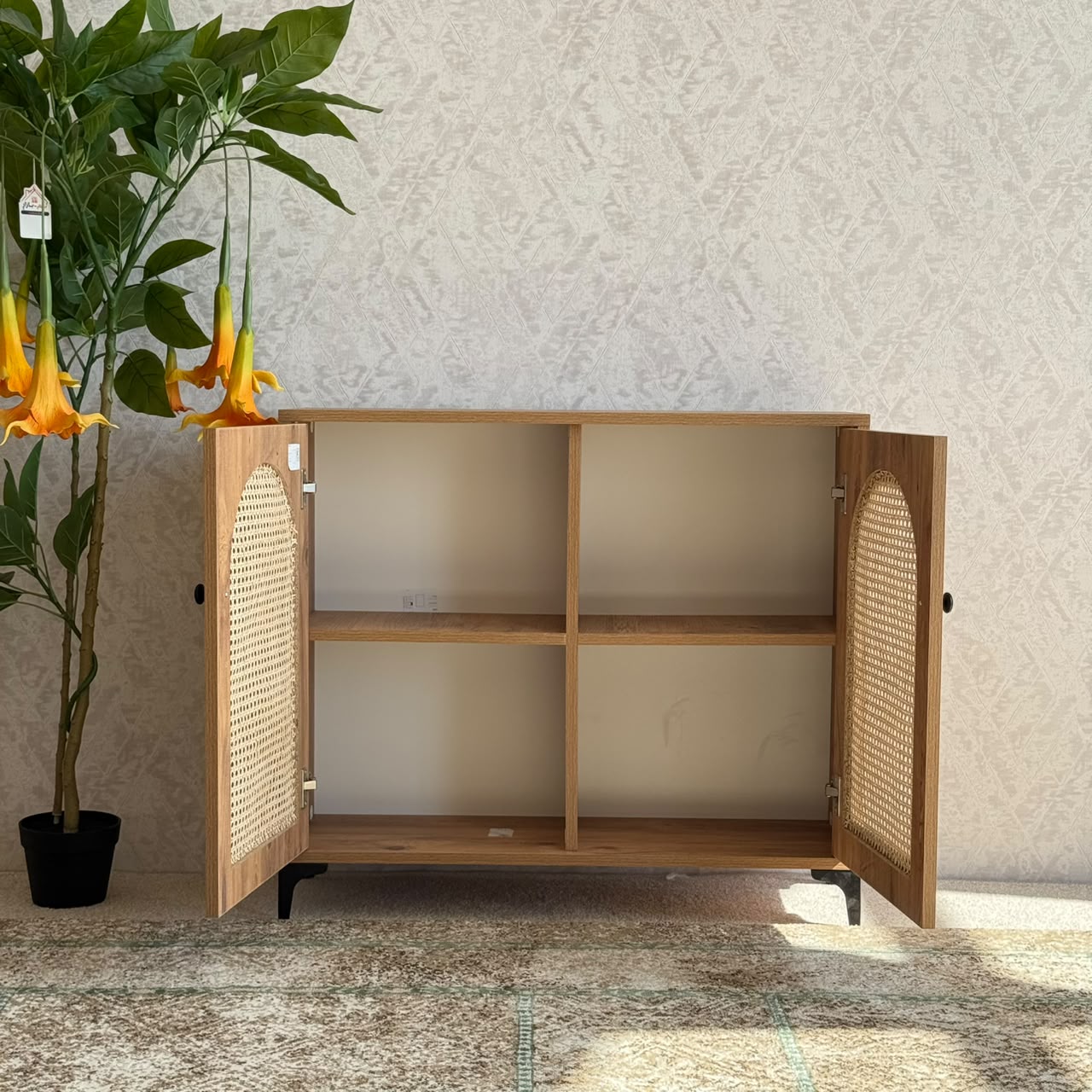 2 & 3 Door Multi-Purpose Natural Rattan Wood Storage Cabinet