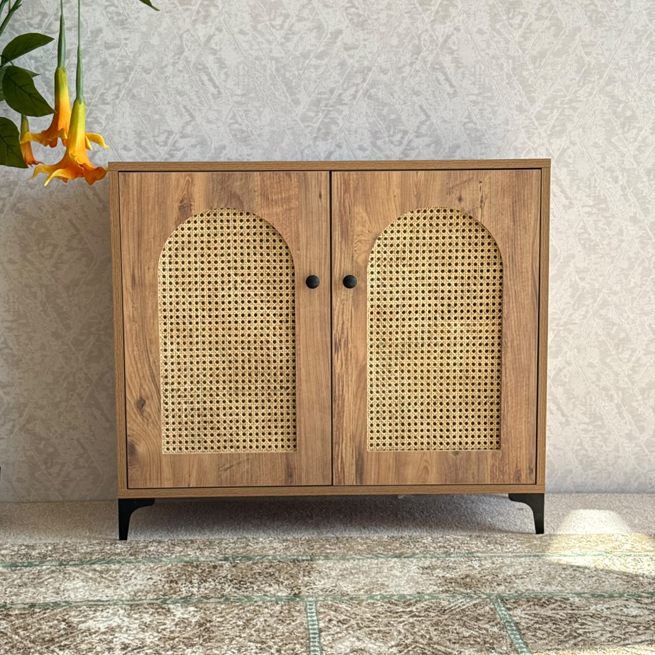 2 & 3 Door Multi-Purpose Natural Rattan Wood Storage Cabinet