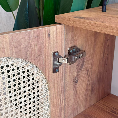 2 & 3 Door Multi-Purpose Natural Rattan Wood Storage Cabinet