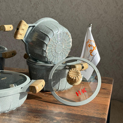 Luxury Granite Non-Stick Cookware Set With Wooden-look handles - 5PCS