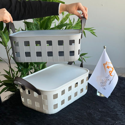 سلال تخزين بلاستيكية بتصميم قابل للتكديس والتهوية مع مقابض