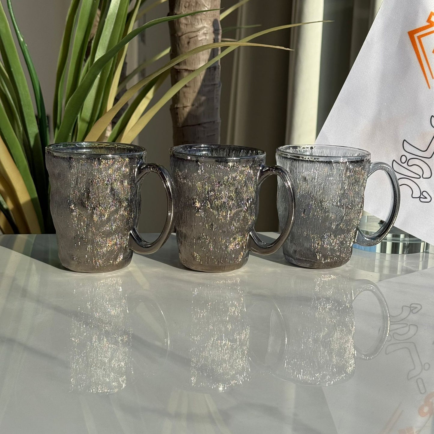 فناجين شاي زجاجية عصرية فاخرة - طقم من 3 قطع