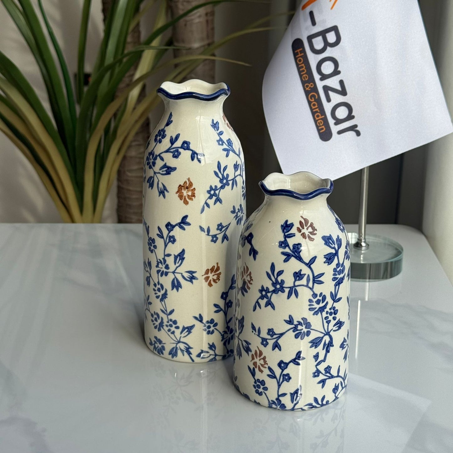 کۆلێکشنی گوڵدانی سیرامیکی گوڵی شین و قاوەیی