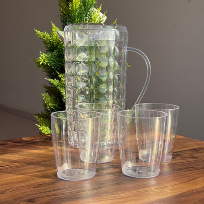 Clear Plastic Water Pitcher Set With Cups