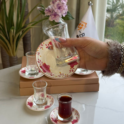 Double-Wall Tea Glass & Floral Saucer Set