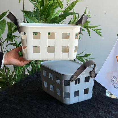 سلال تخزين بلاستيكية بتصميم قابل للتكديس والتهوية مع مقابض