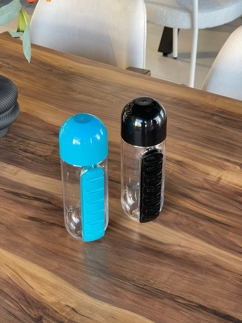 Travel Water Bottle with Daily Pill Organizer