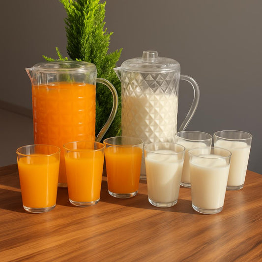 Clear Plastic Water Pitcher Set With Cups