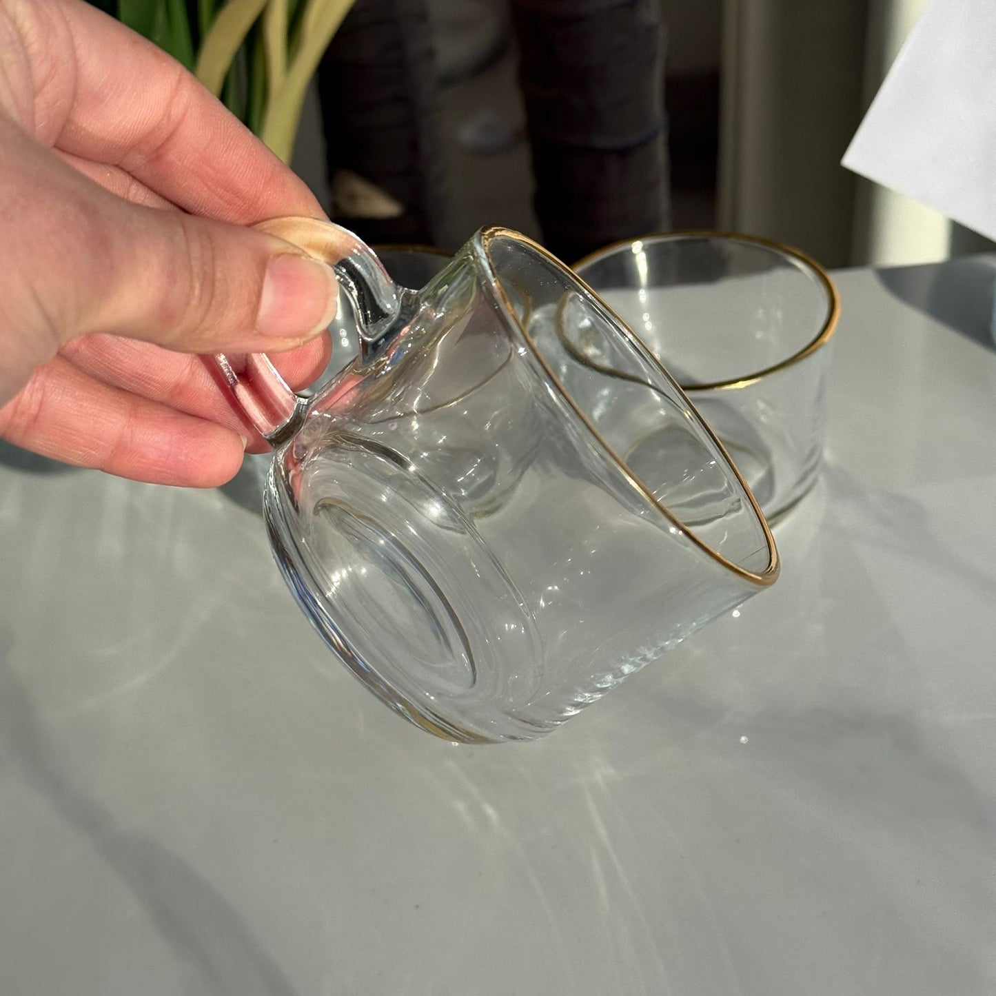 Luxury Clear Tea Cups with Golden Rim - Set Of 3