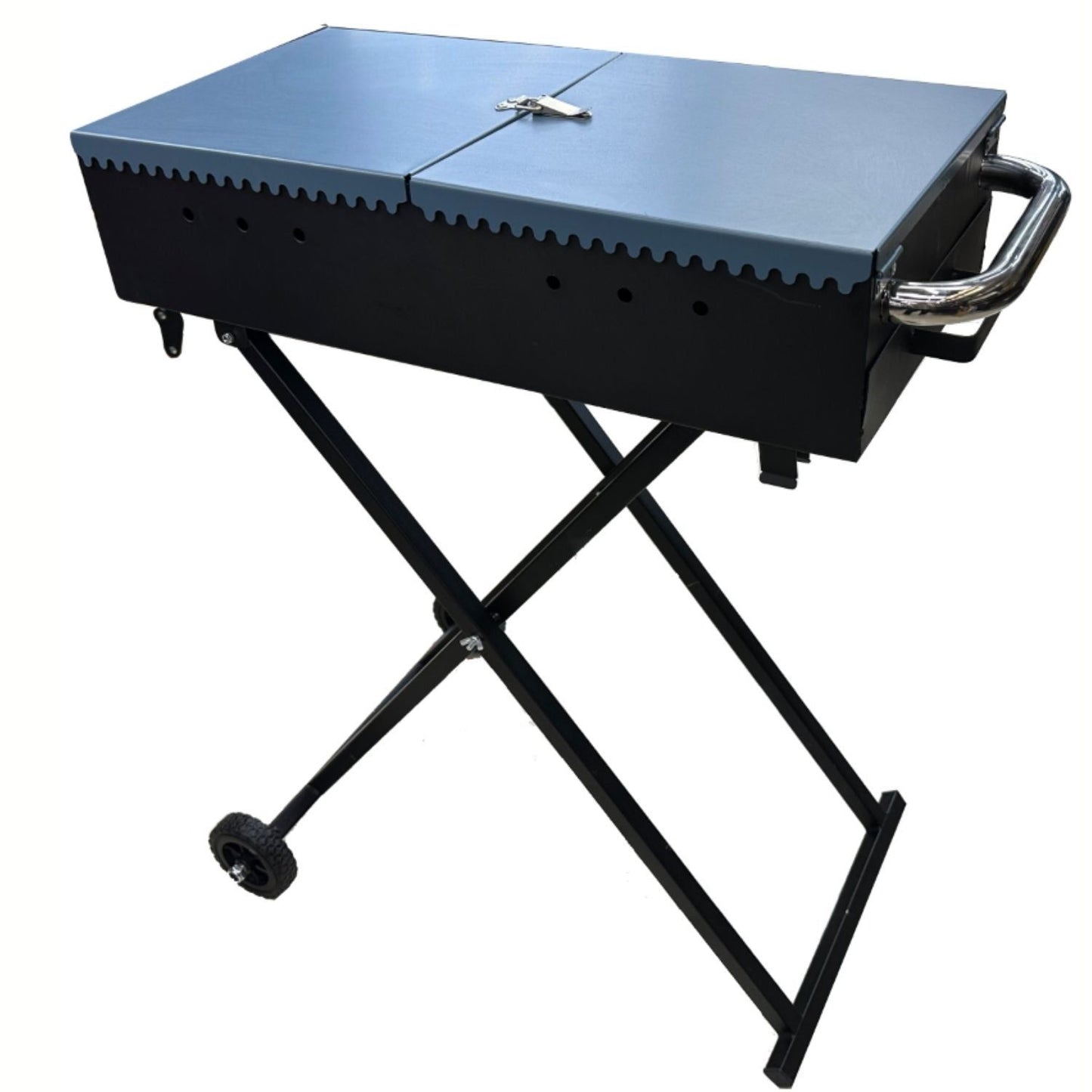 Foldable Barbeque Grill with Side Trays & Wheels