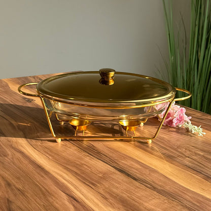 Luxury Gold Glass Chafing Dish Collection – Oval & Round Designs