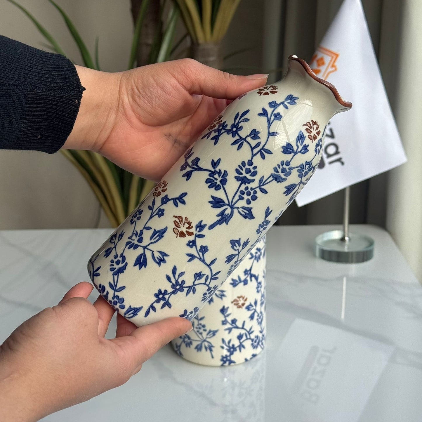 کۆلێکشنی گوڵدانی سیرامیکی گوڵی شین و قاوەیی