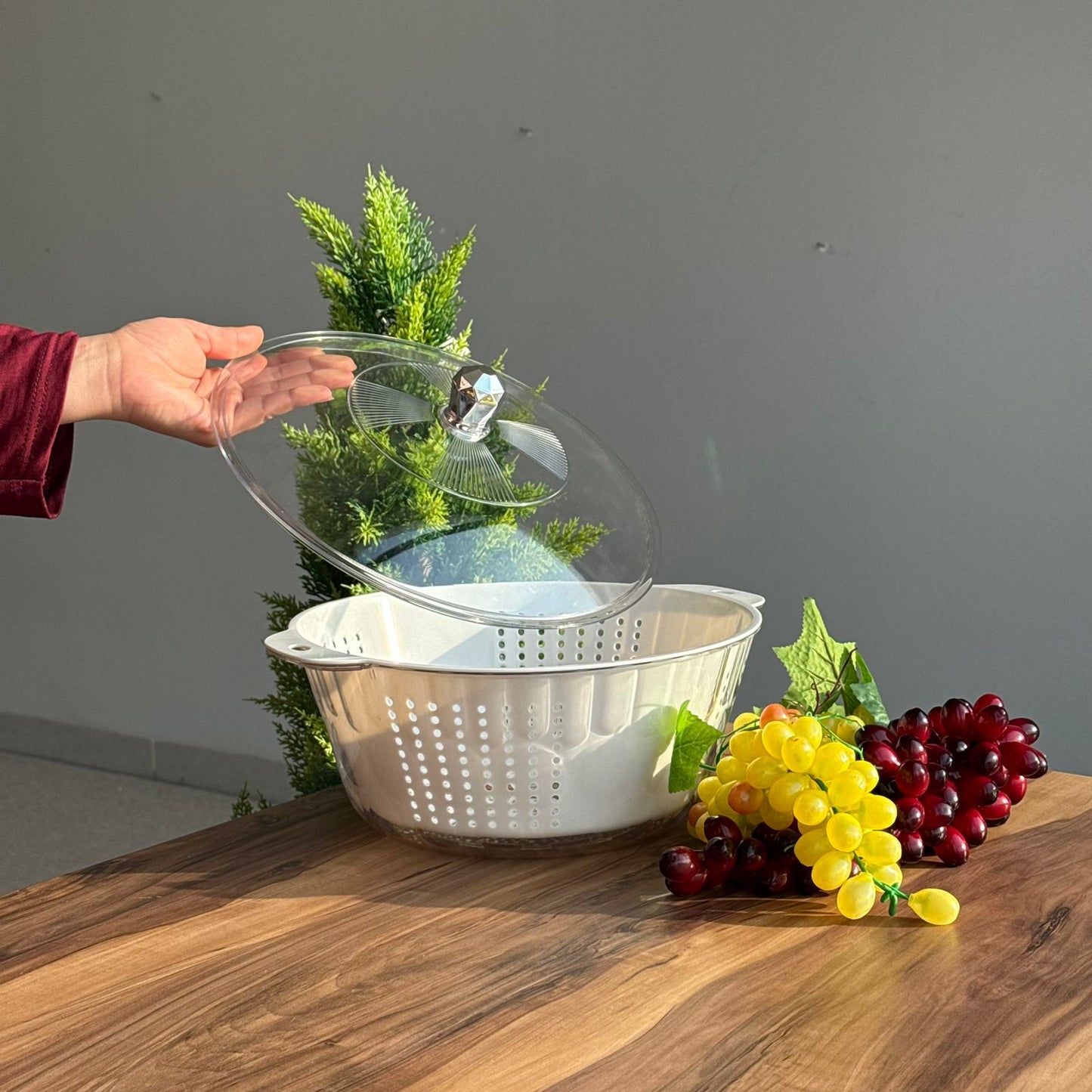 Multi-Purpose Washing & Storage Bowl Strainer With Lid - Round