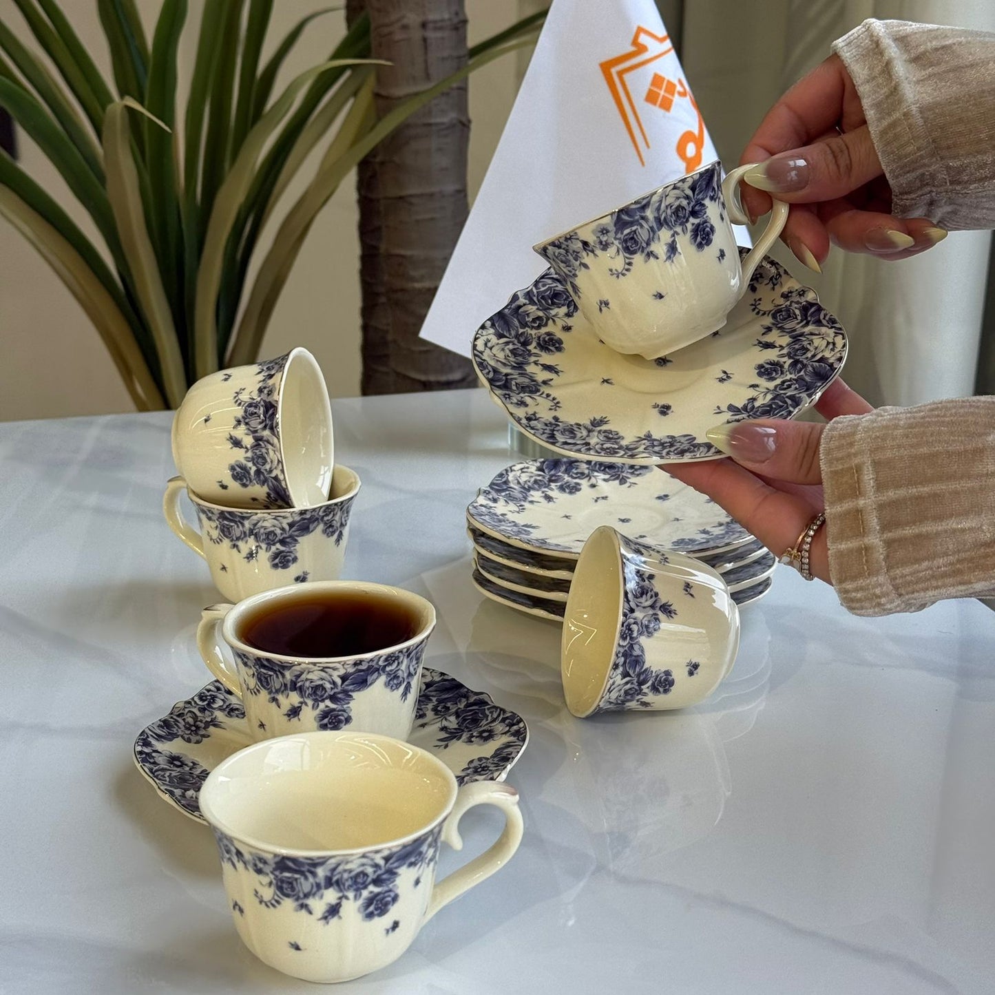 Classic Floral Coffee Cups & Saucers Set