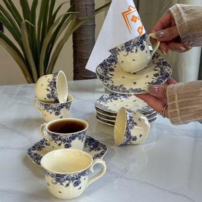 Classic Floral Coffee Cups & Saucers Set