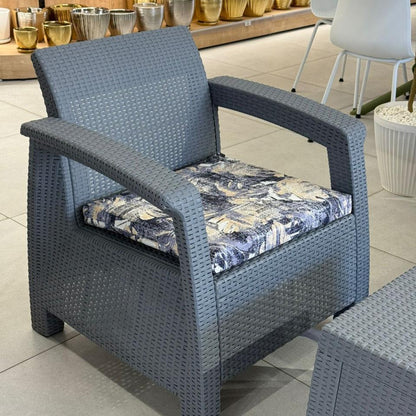Modern Garden Seating Set - Grey & Decorative Cushion