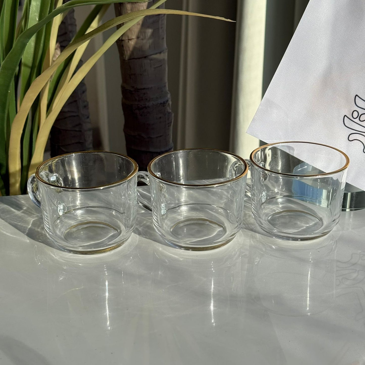 Luxury Clear Tea Cups with Golden Rim - Set Of 3