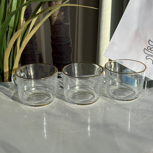 Luxury Clear Tea Cups with Golden Rim - Set Of 3