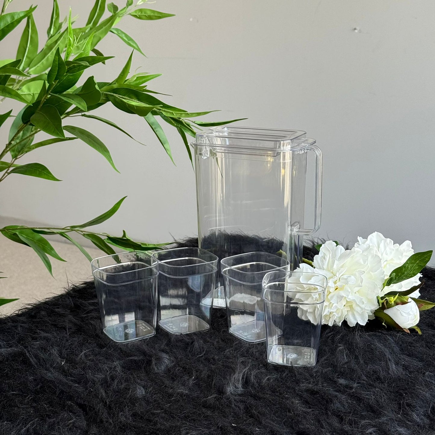 Durable Clear Water Pitcher Set With Cups
