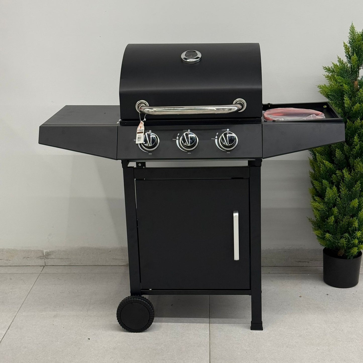 Gas BBQ Grill with Side Shelves & Storage Cabinet