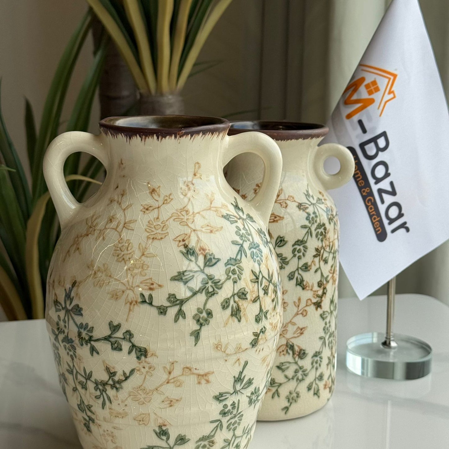 گوڵدانی سیرامیکی گوڵاوی ڤینتاژ بە دوو دەستە