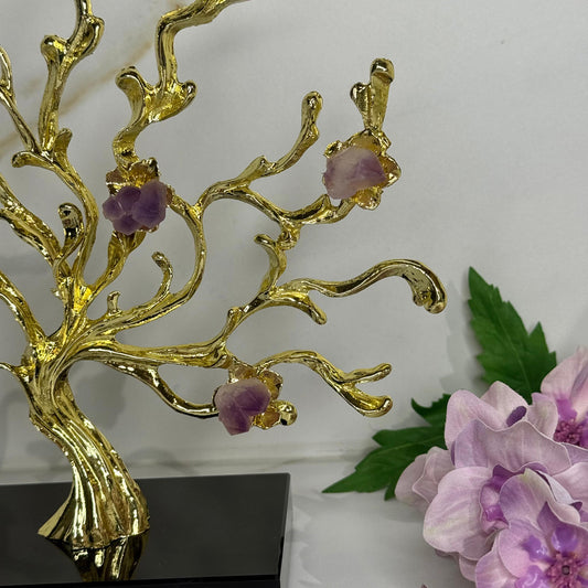 Luxury Gilded Tree With Stone Blossoms