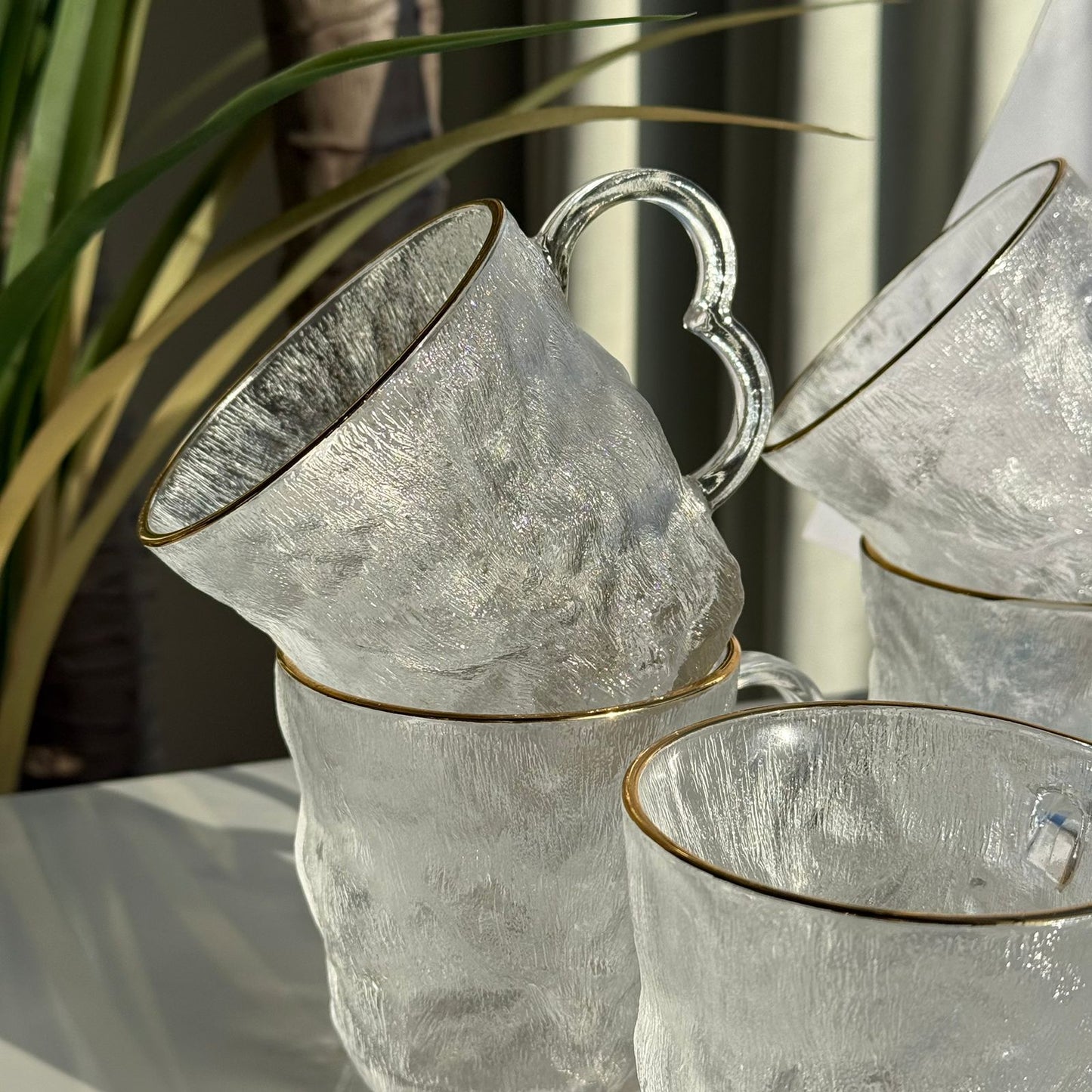 Modern Clear Glass Mug with Gold Rim - Set Of 6