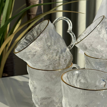 Modern Clear Glass Mug with Gold Rim - Set Of 6