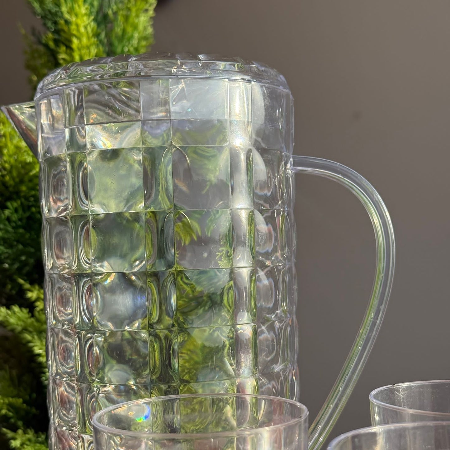 Clear Plastic Water Pitcher Set With Cups