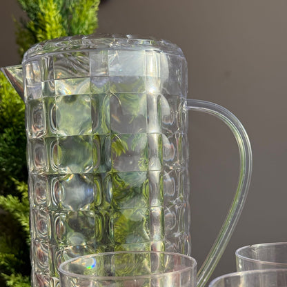 Clear Plastic Water Pitcher Set With Cups