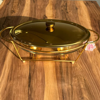 Luxury Gold Glass Chafing Dish Collection – Oval & Round Designs
