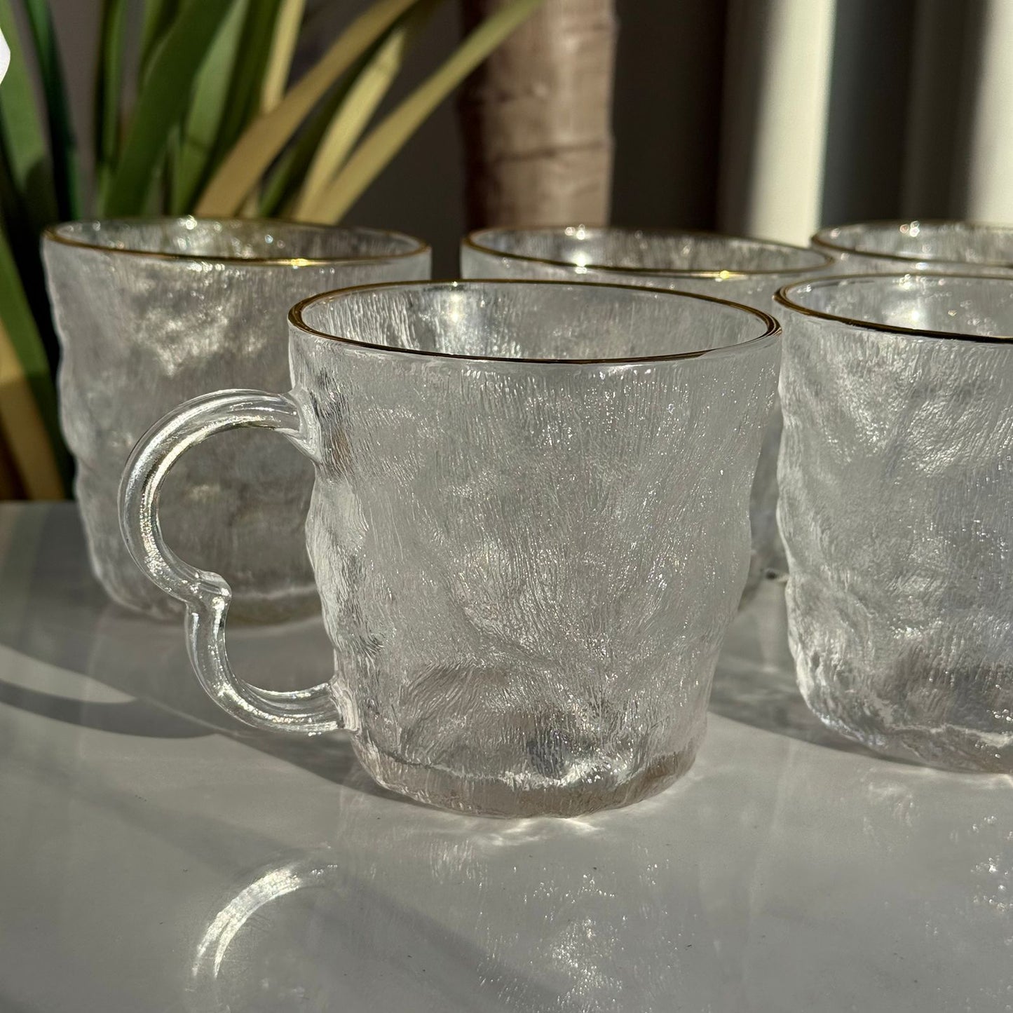 Modern Clear Glass Mug with Gold Rim - Set Of 6