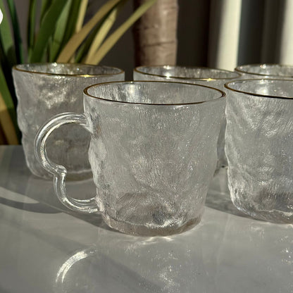 Modern Clear Glass Mug with Gold Rim - Set Of 6