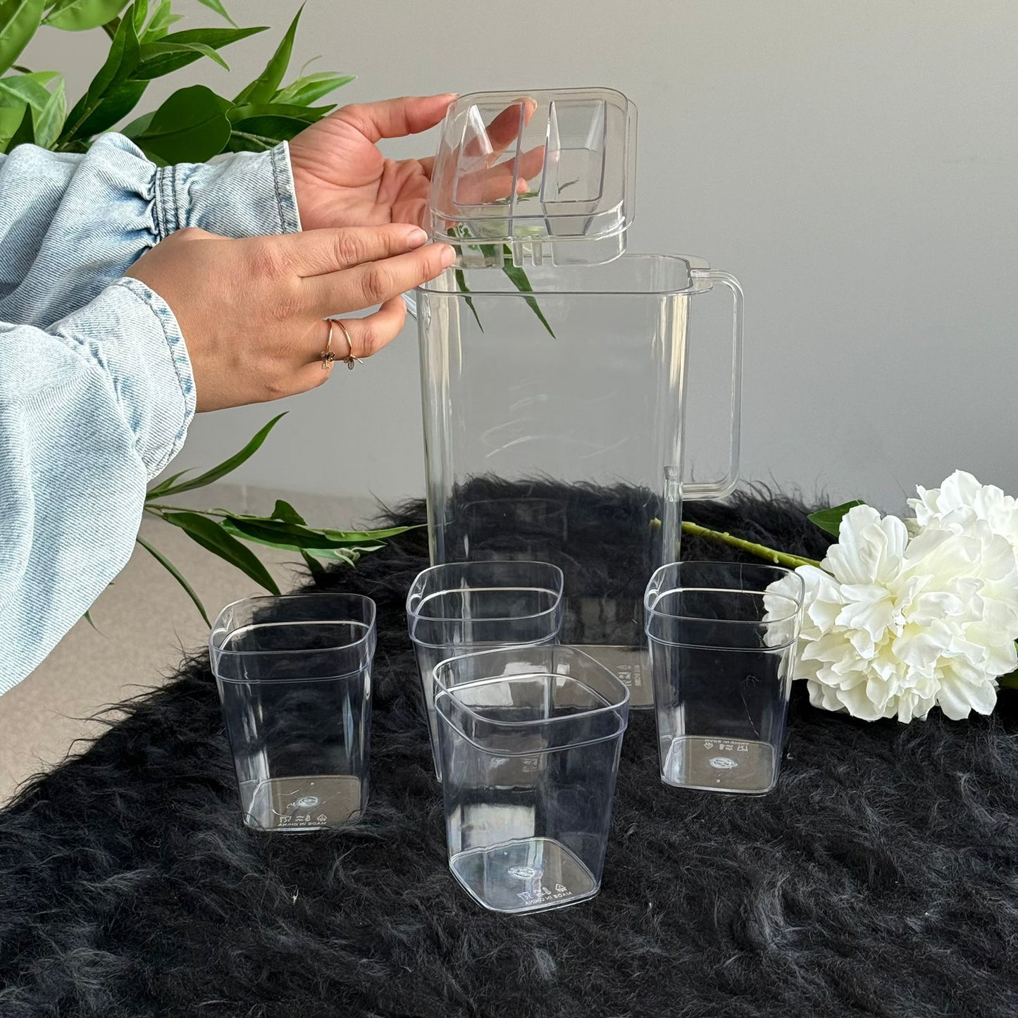 Durable Clear Water Pitcher Set With Cups