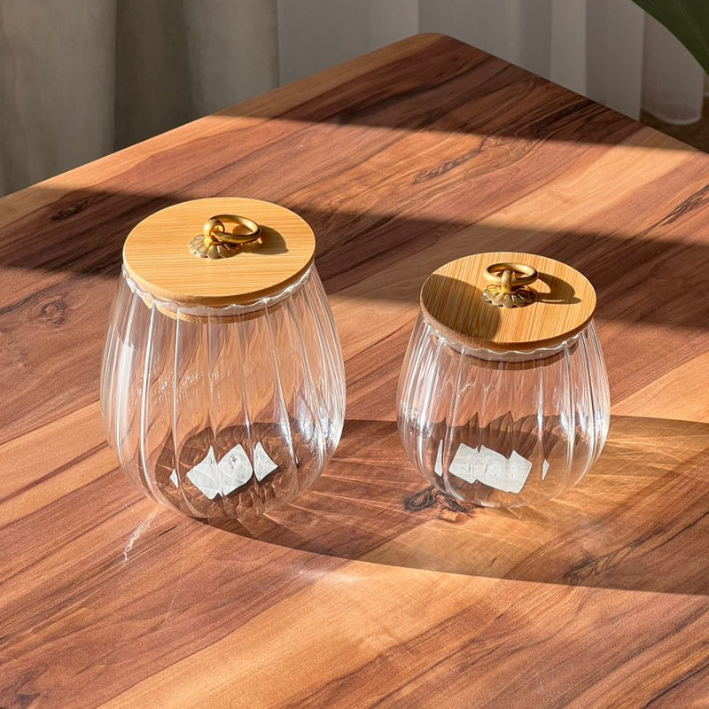 Glass Wooden Lid Storage Jar