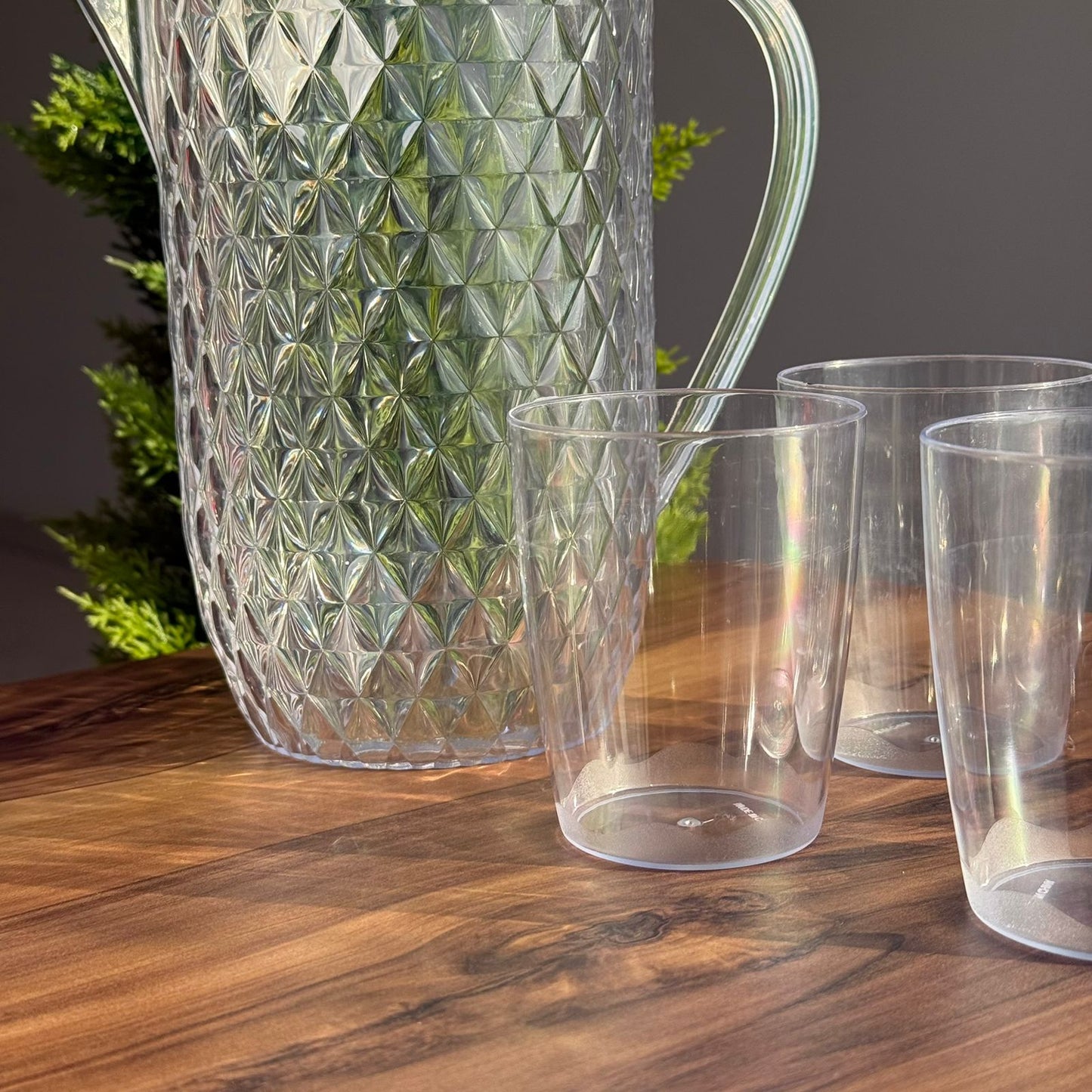Clear Plastic Water Pitcher Set With Cups