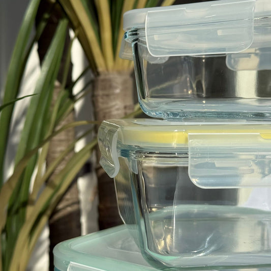 مجموعة صندوق تخزين الطعام الزجاجي المحكم الحديث مع أغطية